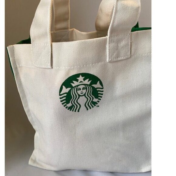 RARE! Starbucks Mini Tote Cream Canvas Green Logo 8"x7.5" Like NEW - Picture 3 of 6